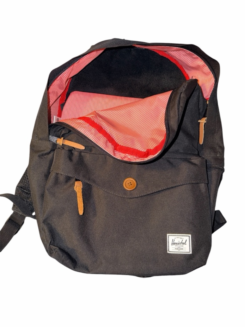 Herschel Supply Company Black Backpack with Red-Striped Lining